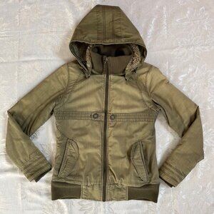 Horny Toad Green Utility Jacket Hooded Sherpa Coat Removeable Hood
